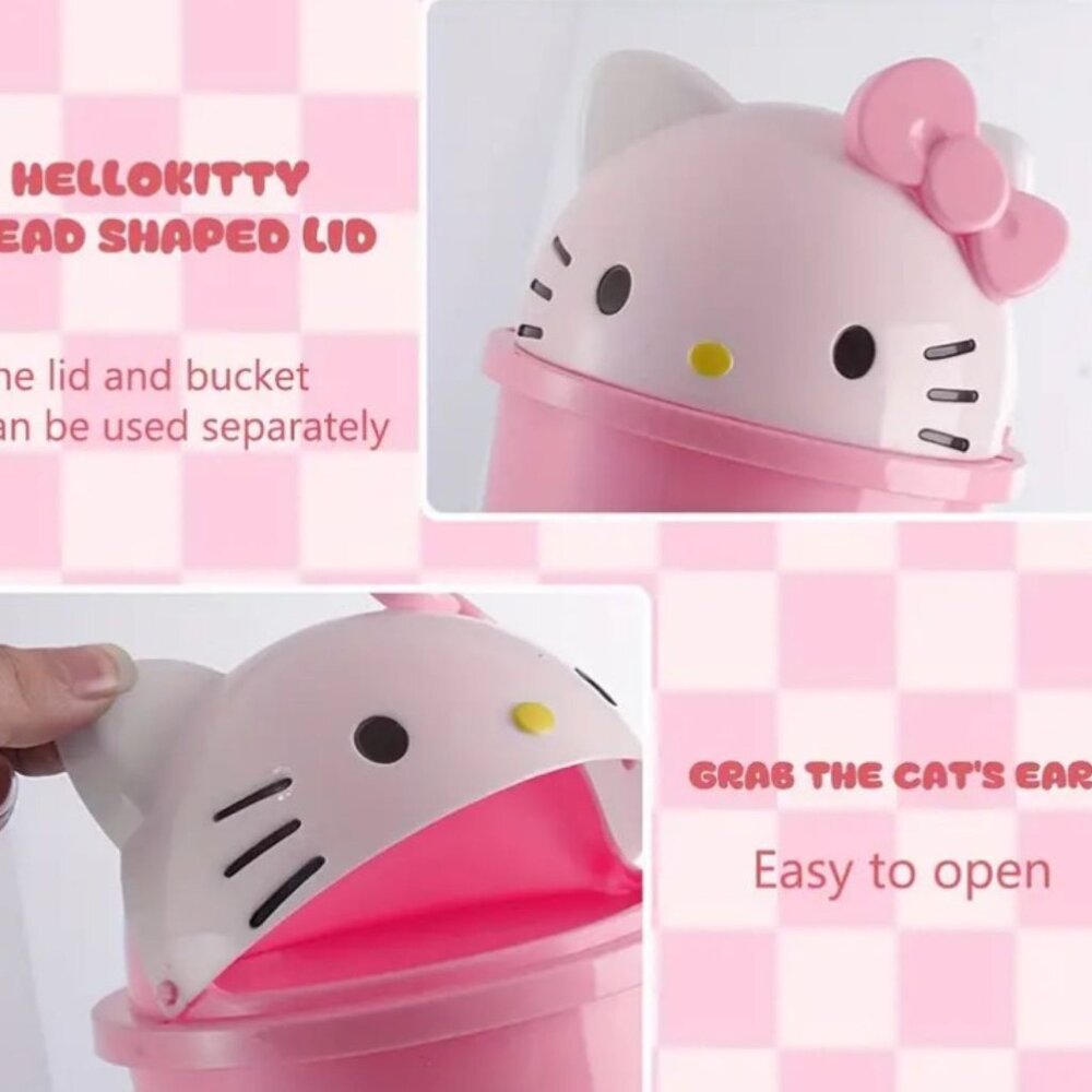 Hello Kitty Pink Trash Can Large Size with Detachable Lid 13" - Picture 4 of 7